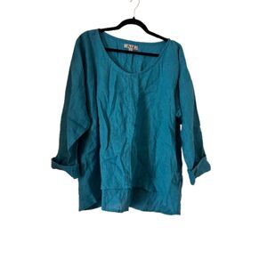 Flax Teal Blue Linen Shirt L